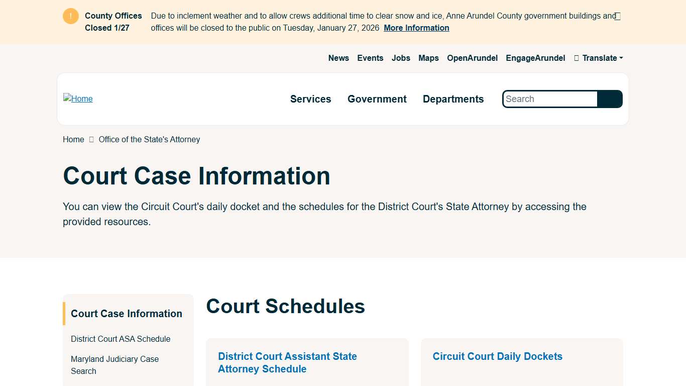 Court Case Information Anne Arundel County Government